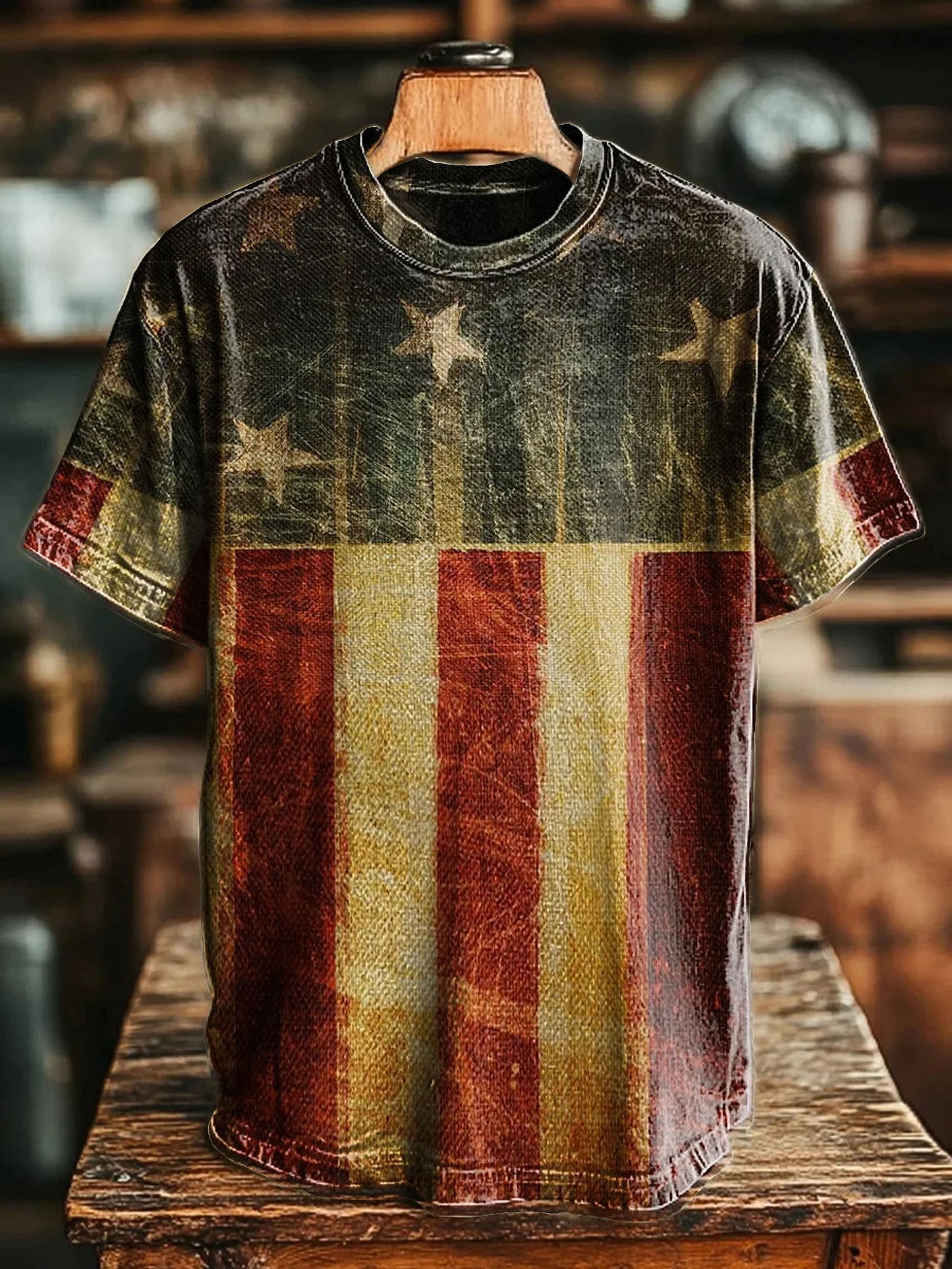 Retro Flag Art Print Casual Shhort Sleeve T-shirt