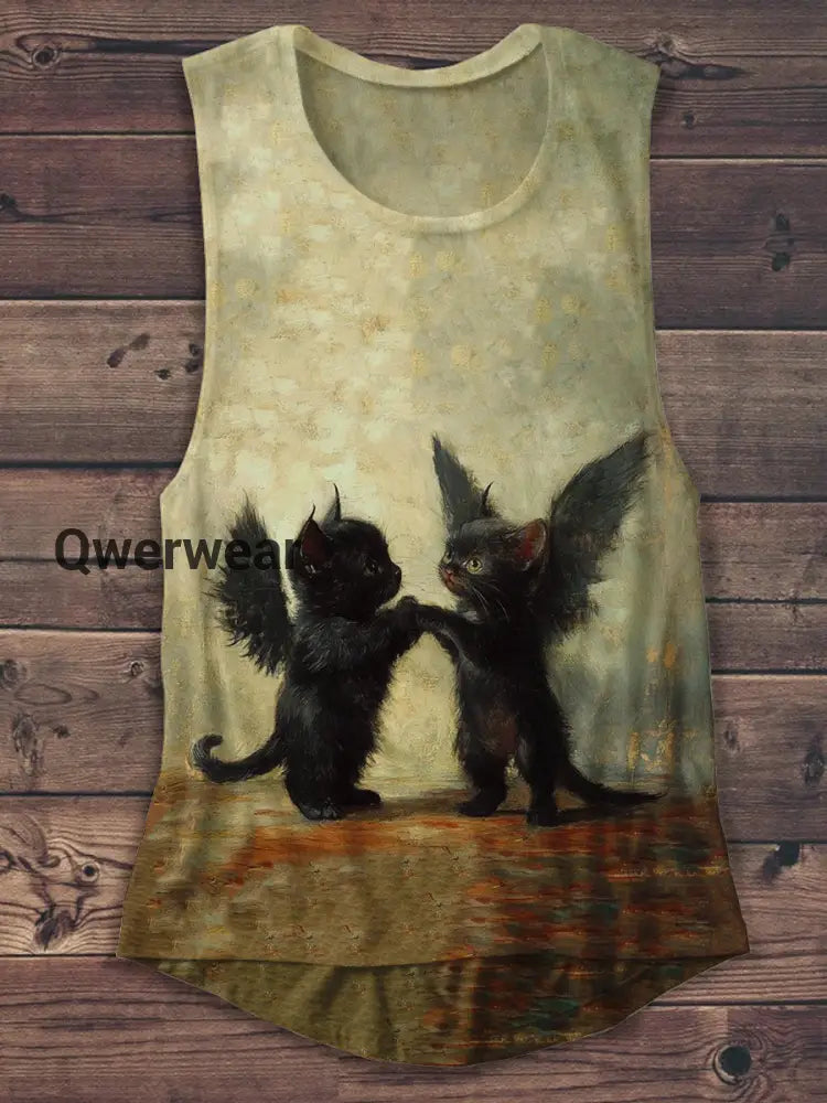 Black Cat Art Print Unisex Tank Top Light Brown / S