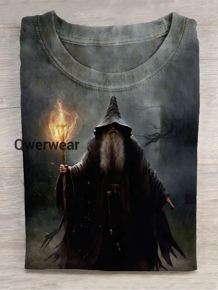 Black robe wizard art print unisex round neck short sleeve casual T-shirt Dark Grey / S
