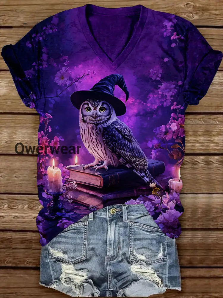 Book Art Print Unisex V-Neck Short Sleeve Casual T-Shirt Deep Purple / S