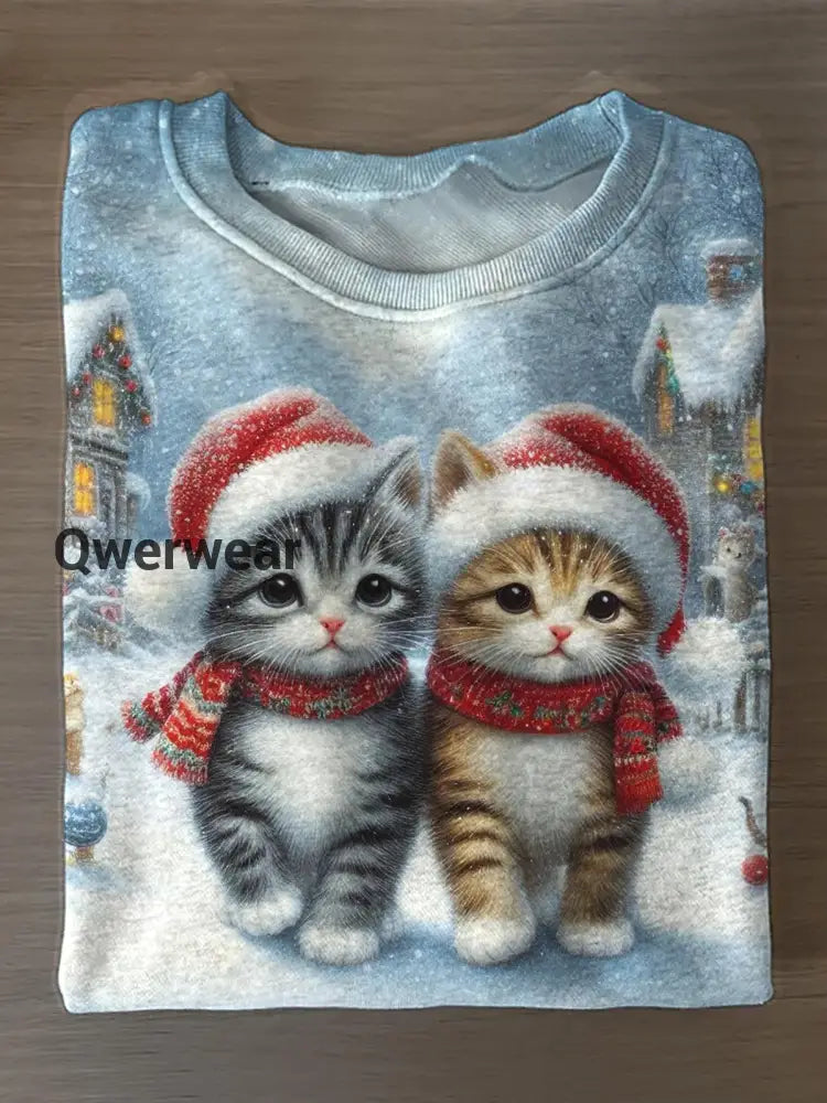 Christmas Cute Cat Printed Long Sleeve Casual Sweatshirt Mixed Color / S Women\’s Tops
