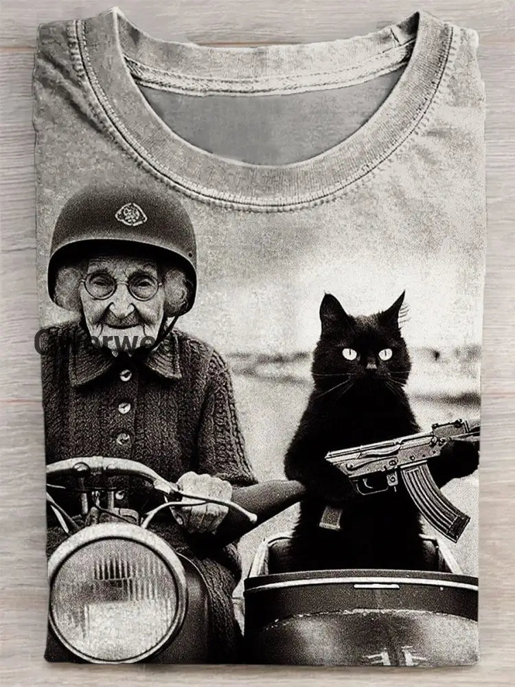 Funny Cat Print Casual T-shirt Multicolor / S