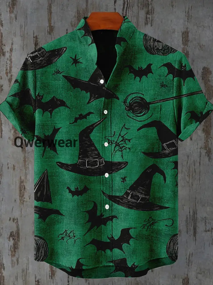 Graphic Art Print Casual Shirt Green / S Mens shirts
