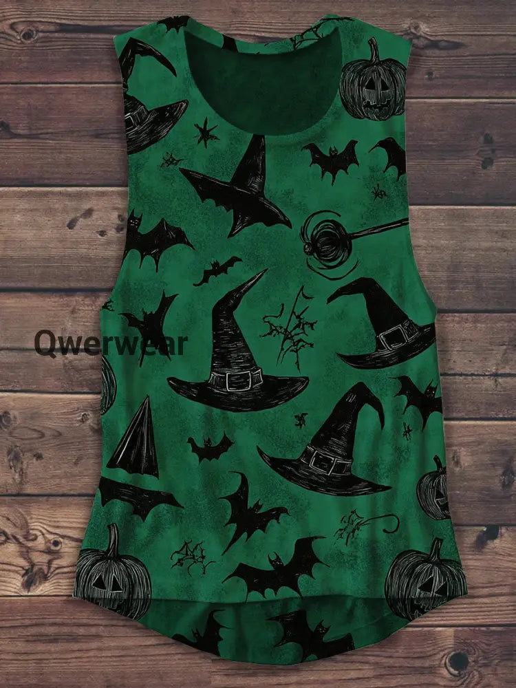 Halloween Art Print Unisex Casual Tank Top Green / S