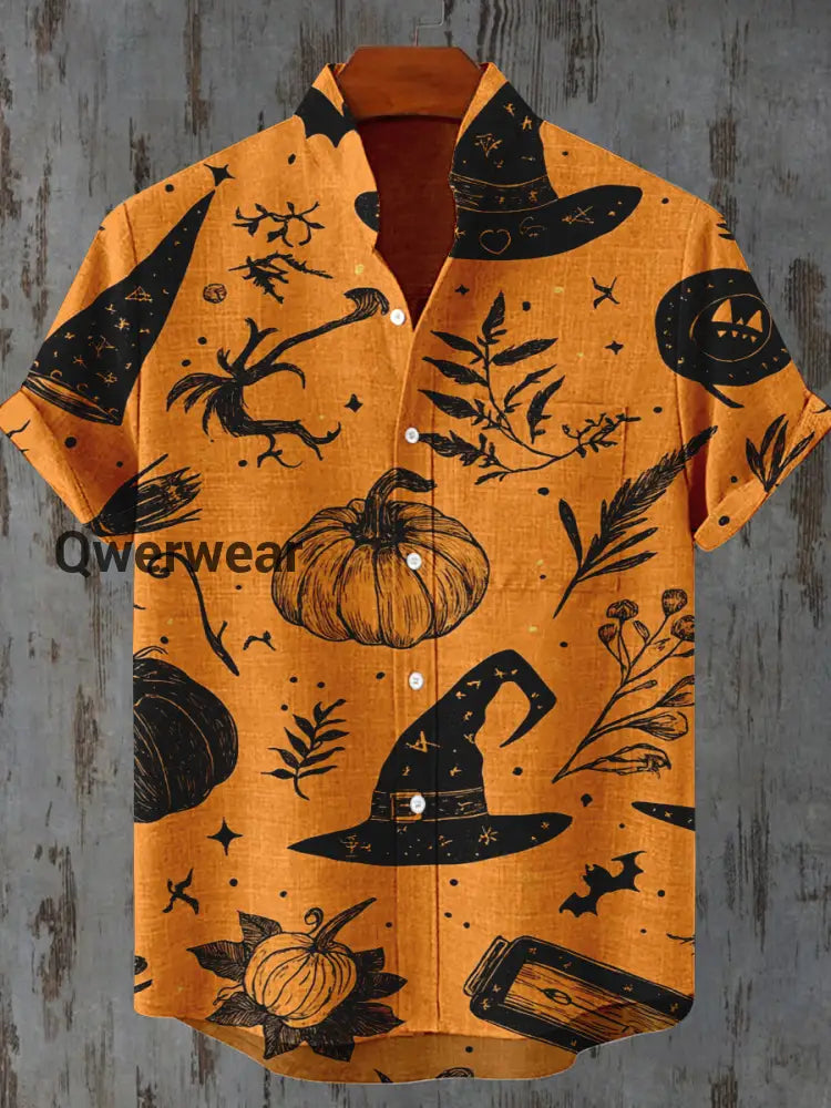 Halloween Graphic Art Print Casual Shirt Orange / S Mens shirts