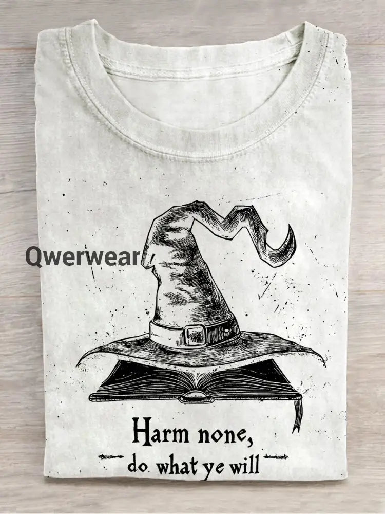 Magic Book Witch Art Print Unisex Round Neck Short Sleeve Casual T-Shirt White / S