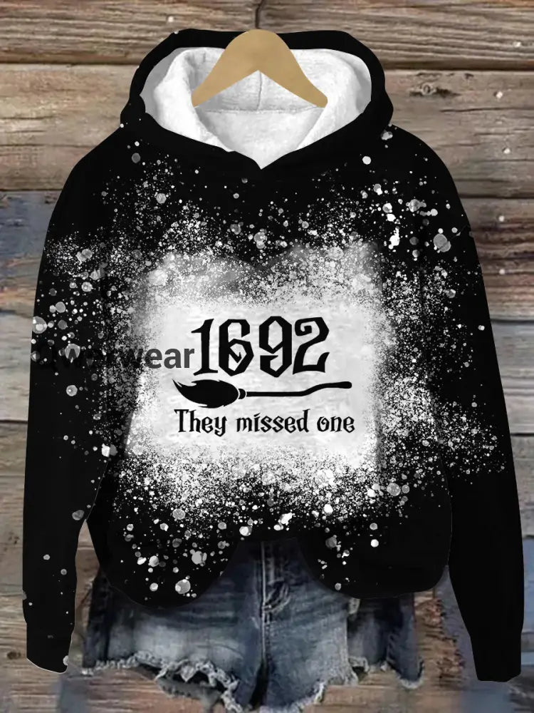 Magic Witch Art Shirt Printed Round Neck Long Sleeve Hooded Sweatshirt Black / S