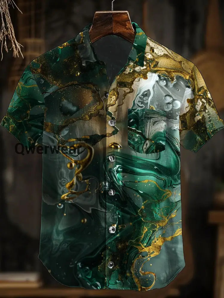 Men’s Hawaiian Retro Abstract Art Print Short Sleeve Pocket Shirt A / S