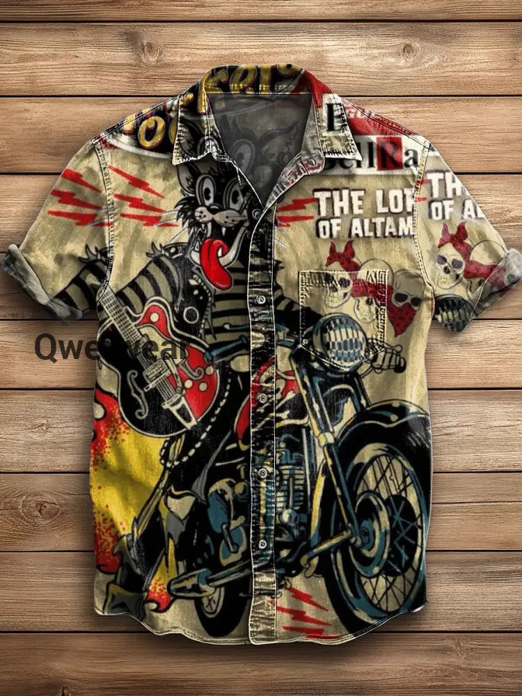 Men’s Hawaiian Retro Abstract Art Print Short Sleeve Pocket Shirt A / S