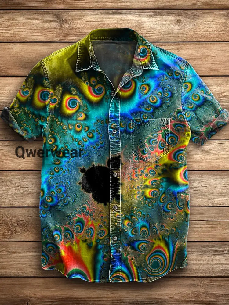 Men’s Hawaiian Retro Abstract Art Print Short Sleeve Pocket Shirt B / S