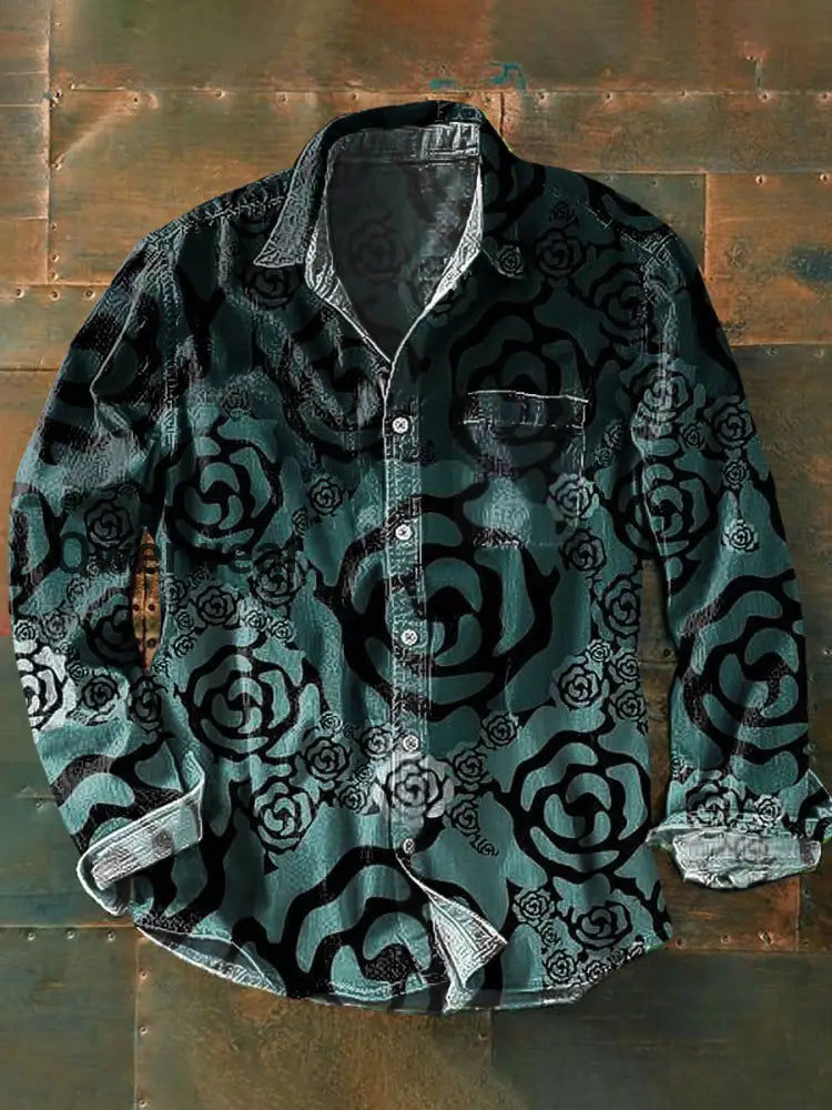 Men’s ice cream Cotton Summer Casual Retro Long Sleeve Shirt Dark Green / S Mens shirts