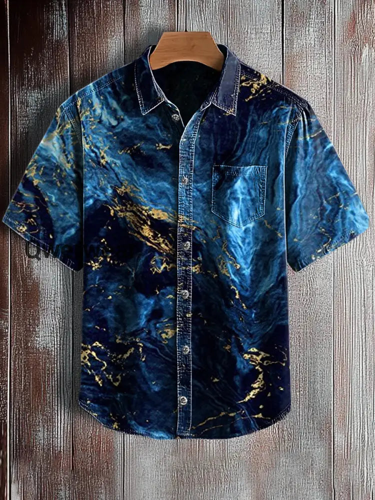 Men’s Retro Abstract Art Print Short Sleeve Pocket Shirt A / S