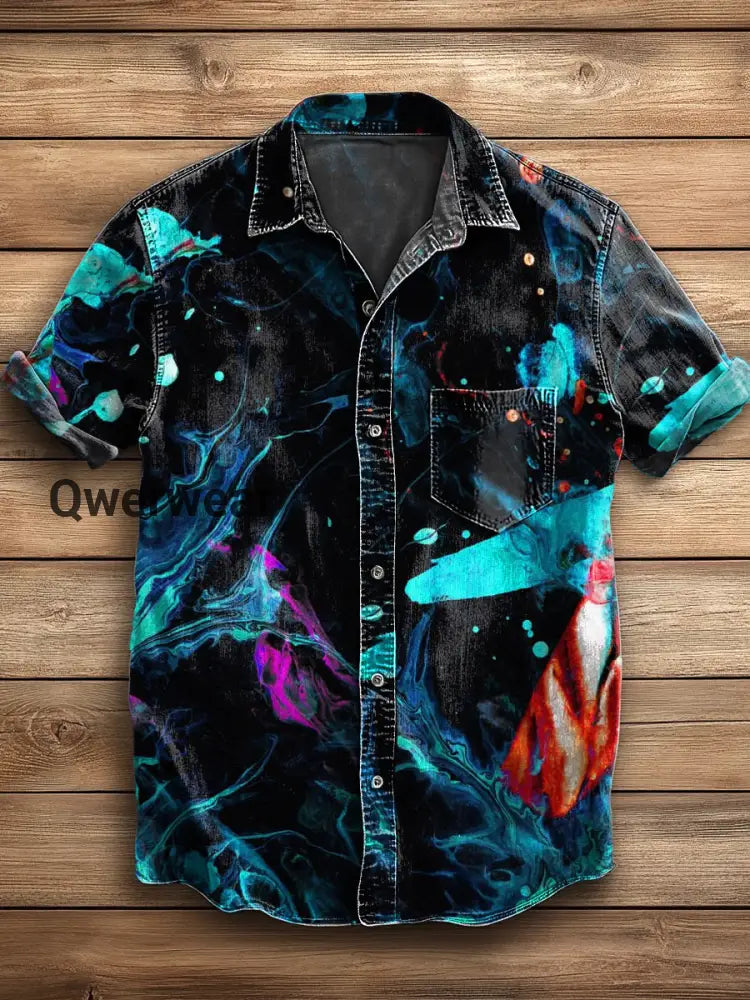 Men’s Retro Abstract Art Print Short Sleeve Pocket Shirt A / S Mens shirts