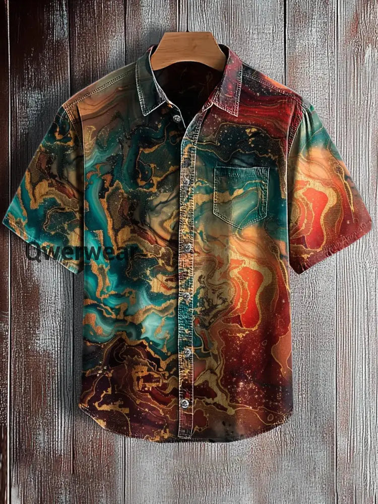 Men’s Retro Abstract Art Print Short Sleeve Pocket Shirt A / S Mens shirts