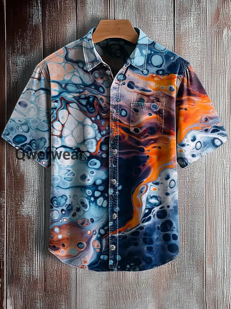 Men’s Retro Abstract Art Print Short Sleeve Pocket Shirt A / S Mens shirts
