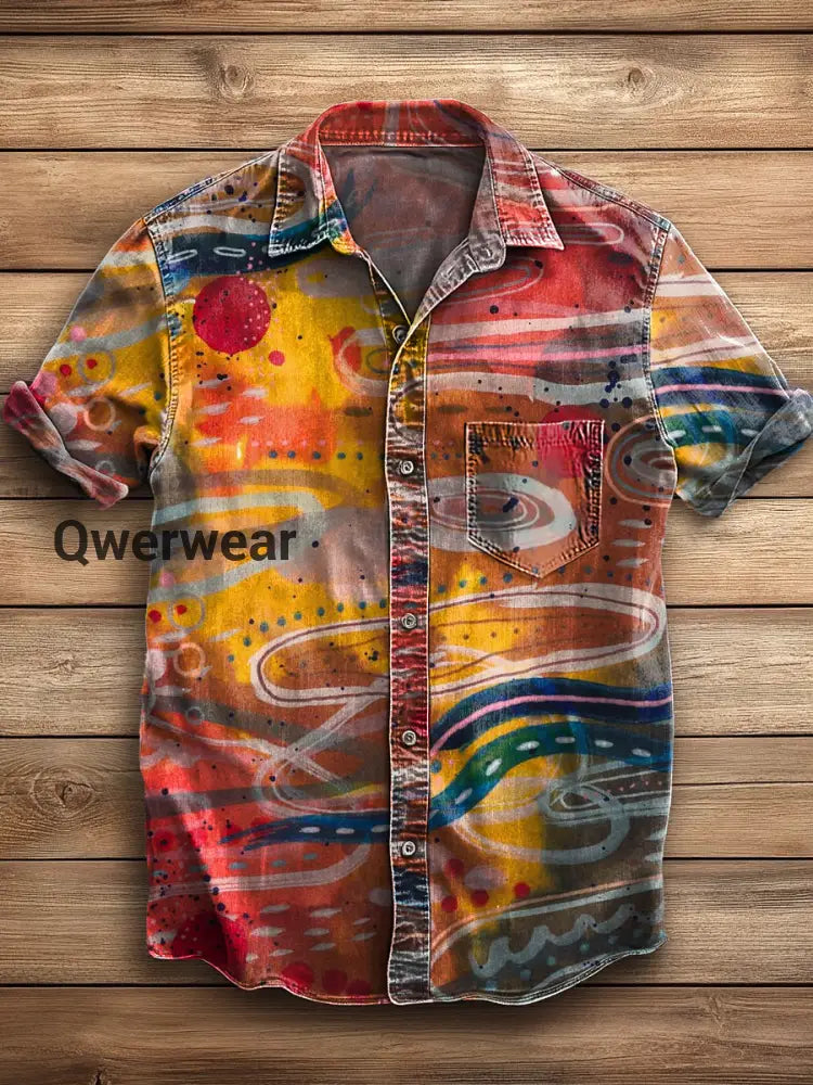 Men’s Retro Abstract Art Print Short Sleeve Pocket Shirt A / S Mens shirts