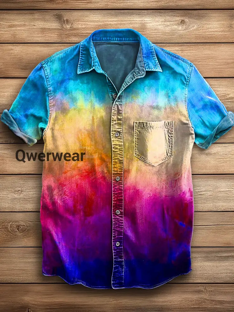 Men’s Retro Abstract Art Print Short Sleeve Pocket Shirt A / S Mens shirts