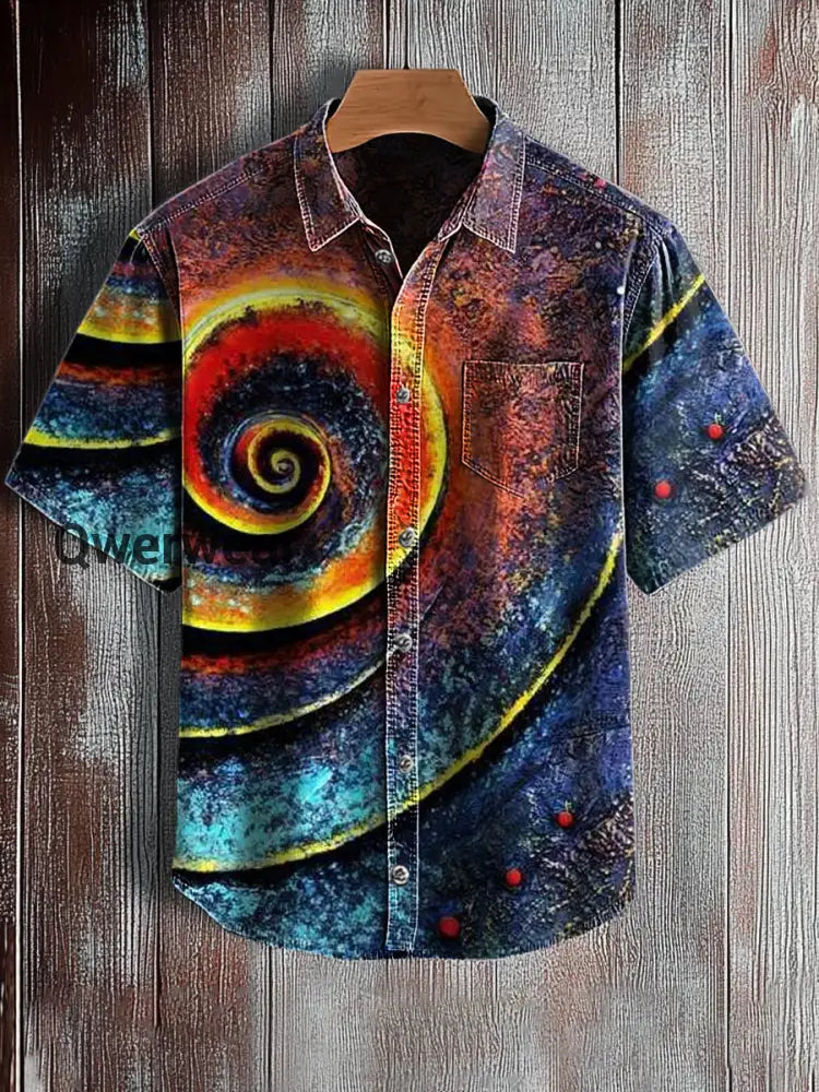 Men’s Retro Abstract Art Print Short Sleeve Pocket Shirt A / S Mens shirts