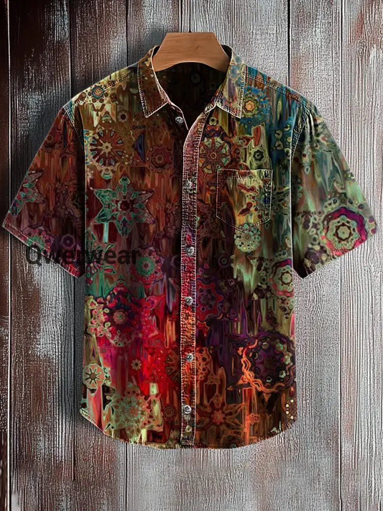 Men’s Retro Abstract Art Print Short Sleeve Pocket Shirt A / S Mens shirts