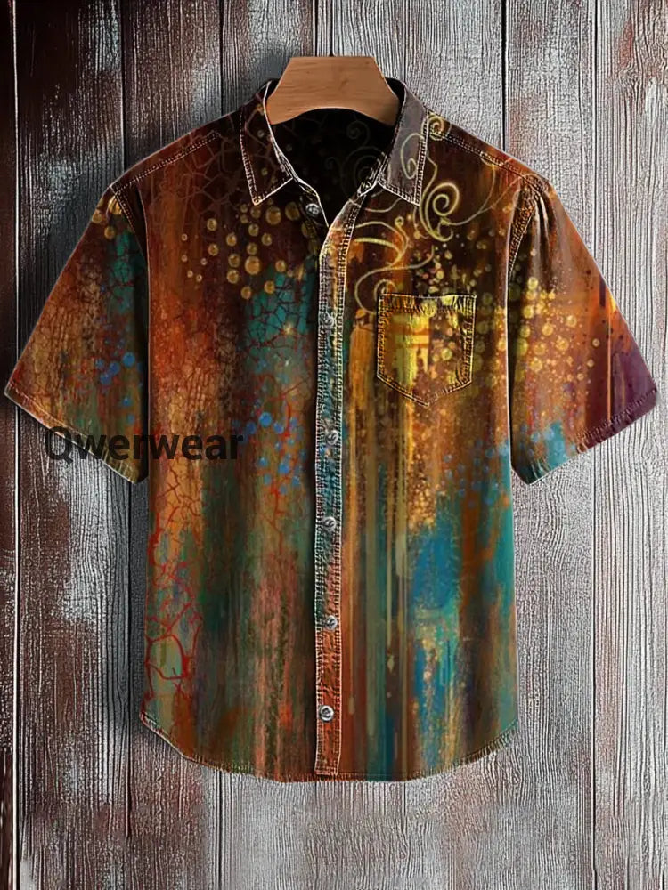 Men’s Retro Abstract Art Print Short Sleeve Pocket Shirt A / S Mens shirts