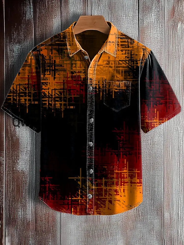 Men’s Retro Abstract Art Print Short Sleeve Pocket Shirt A / S Mens shirts