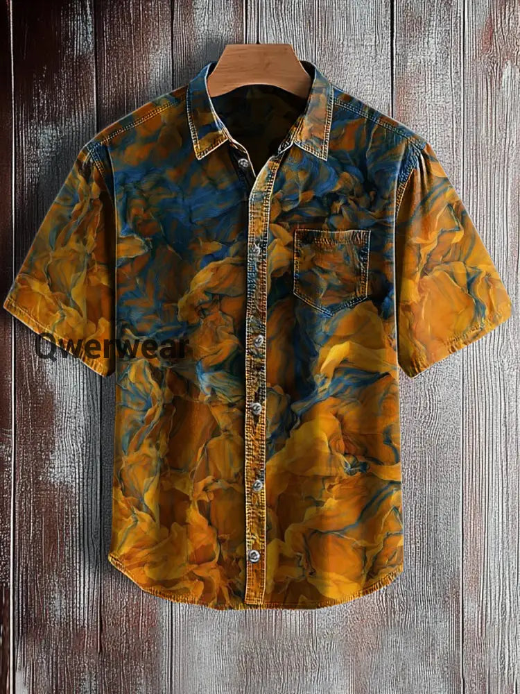 Men’s Retro Abstract Art Print Short Sleeve Pocket Shirt A / S Mens shirts
