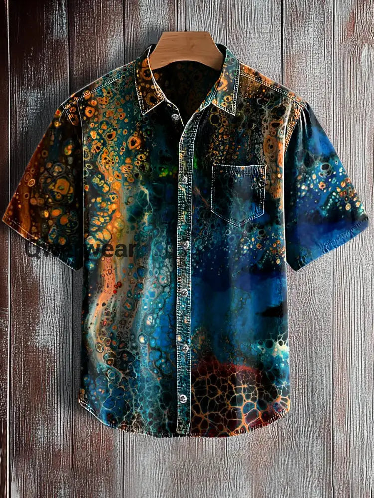 Men’s Retro Abstract Art Print Short Sleeve Pocket Shirt A / S Mens shirts