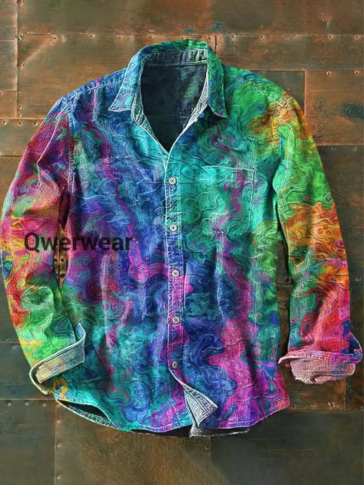 Men’s Retro Colorful Printed Casual Long Sleeve Shirt As picture / S Mens shirts