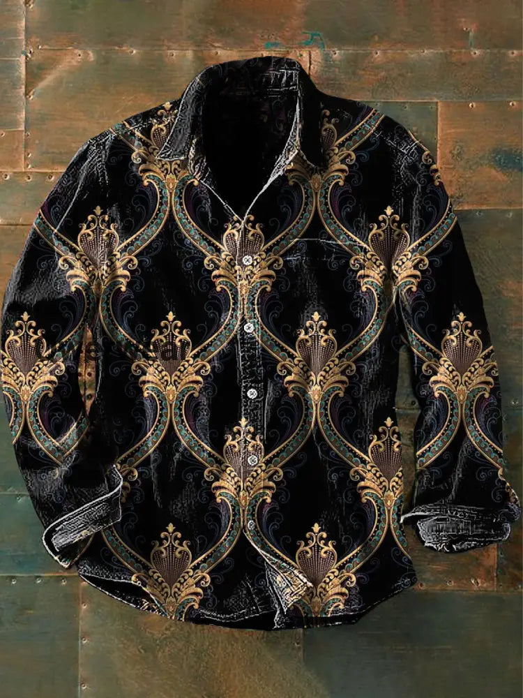 Unisex Men’s Retro Graphic Print Casual Long Sleeve Shirt Black / S Mens shirts