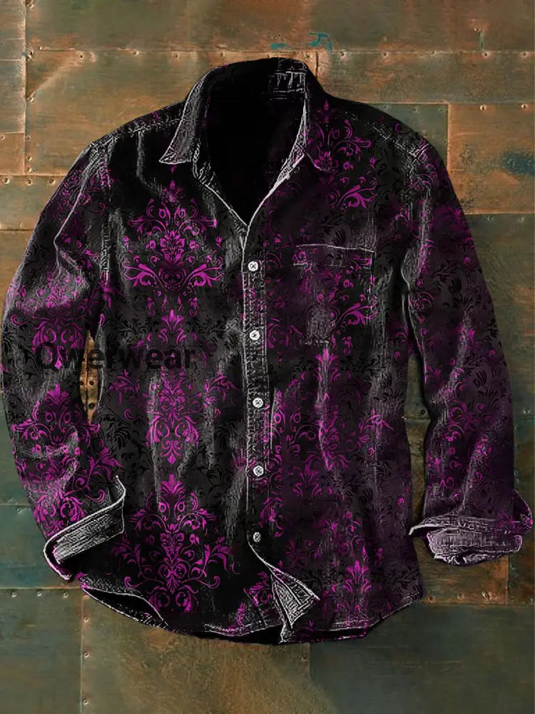 Unisex Men’s Retro Graphic Print Casual Long Sleeve Shirt Black / S Mens shirts