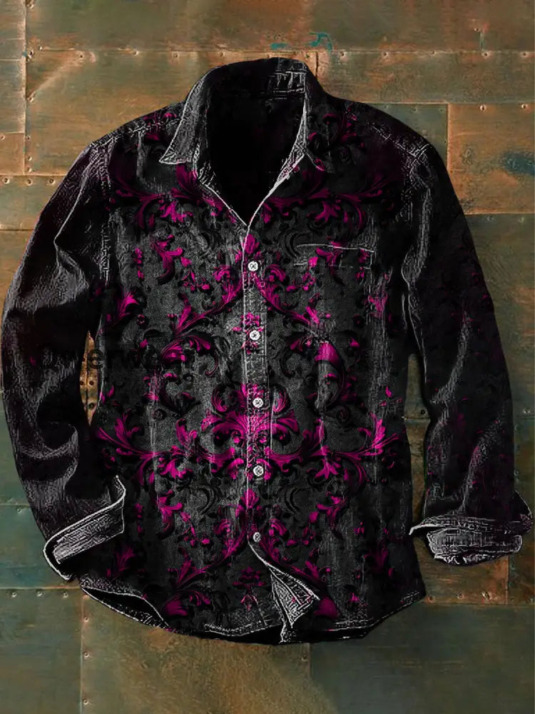 Unisex Men’s Retro Graphic Print Casual Long Sleeve Shirt Black / S Mens shirts