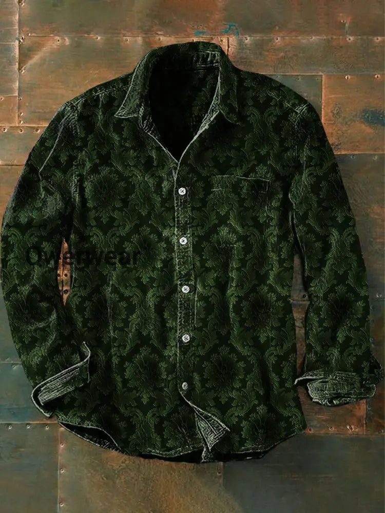 Unisex Men’s Vintage Gothic Style Floral Pattern Abstract Print Casual Long Sleeve Shirt Green / S Mens shirts