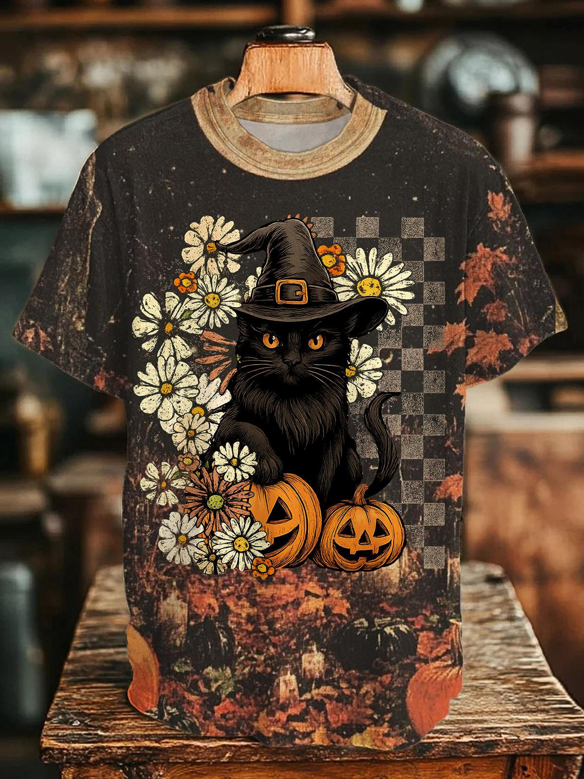 Halloween Dark Black Cat Crew Neck T-shirt
