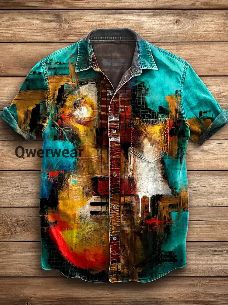 Retro Abstract Art Print Casual Short Sleeve A / S