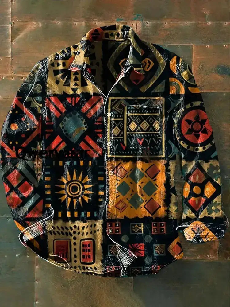 Retro Abstract Gradient Art Print Casual Long Sleeve Shirt