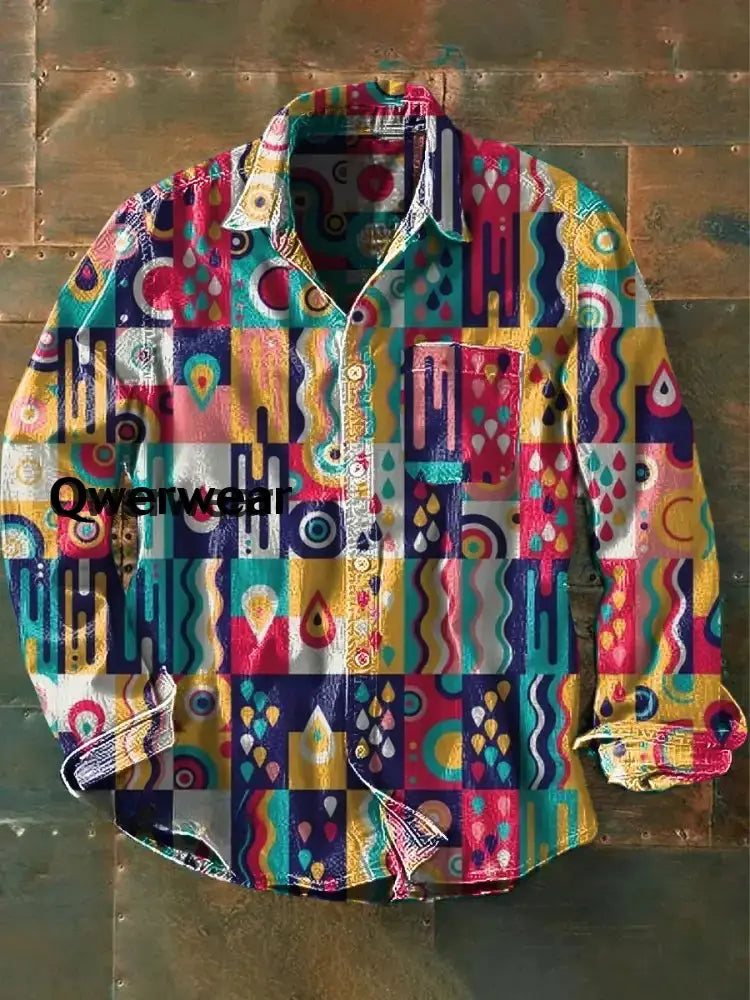 Retro Abstract Gradient Art Print Casual Long Sleeve Shirt