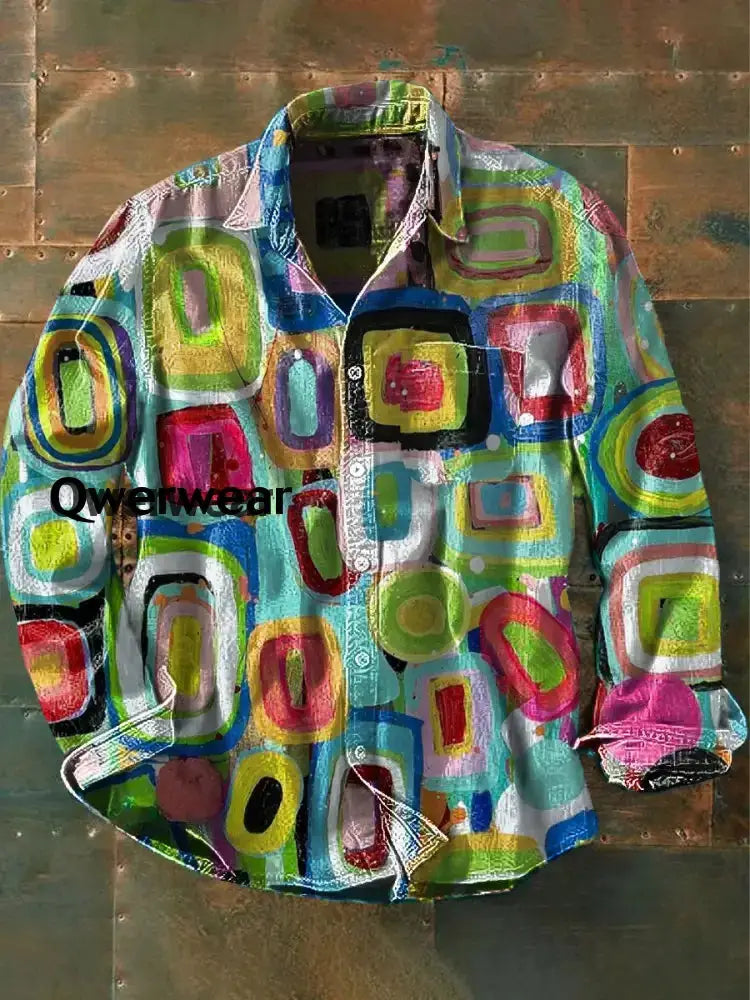 Retro Abstract Gradient Art Print Casual Long Sleeve Shirt
