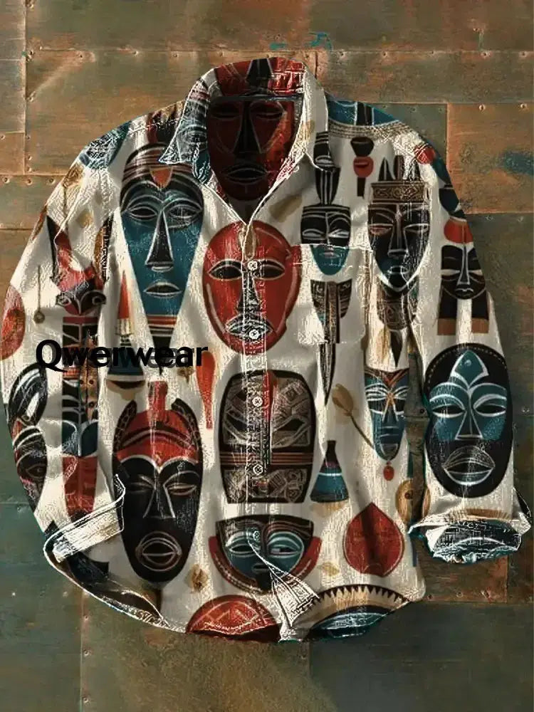 Retro Abstract Gradient Art Print Casual Long Sleeve Shirt