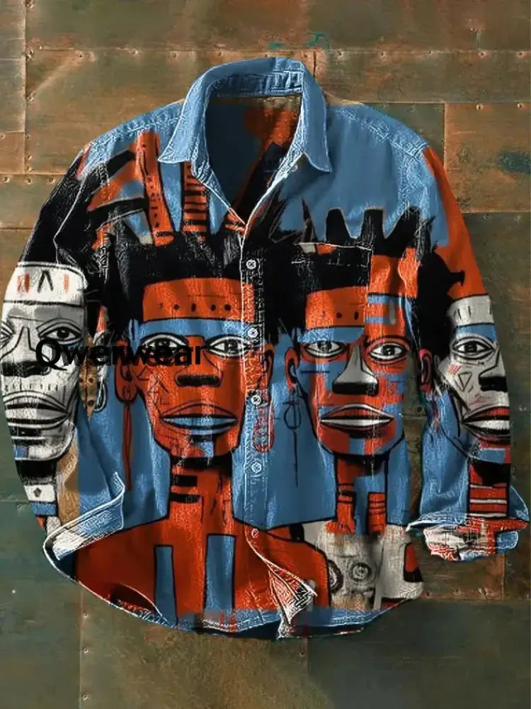 Retro Abstract Gradient Art Print Casual Long Sleeve Shirt