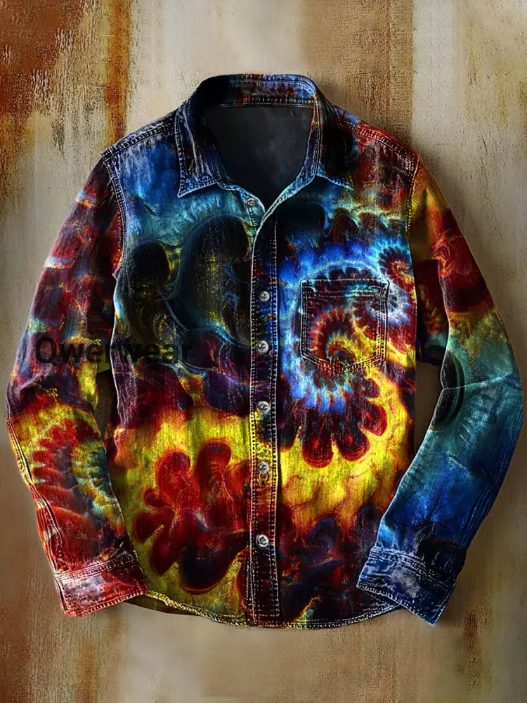 Retro Abstract Gradient Art Print Casual Long Sleeve Shirt A / S