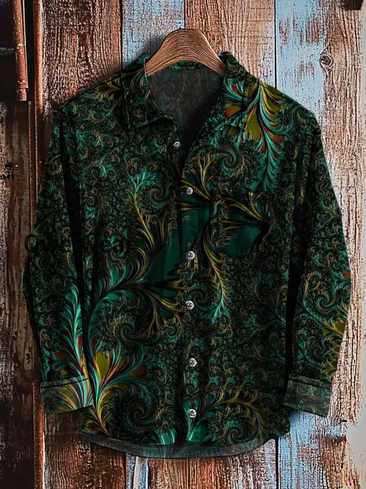 Retro Abstract Gradient Art Print Casual Long Sleeve Shirt A / S Mens shirts