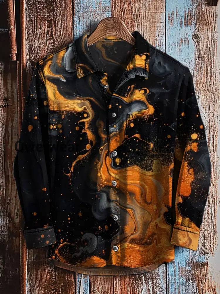 Retro Abstract Gradient Art Print Casual Long Sleeve Shirt A / S Mens shirts