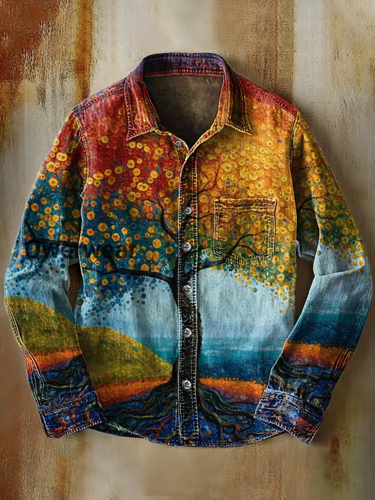 Retro Abstract Gradient Art Print Casual Long Sleeve Shirt A / S Mens shirts