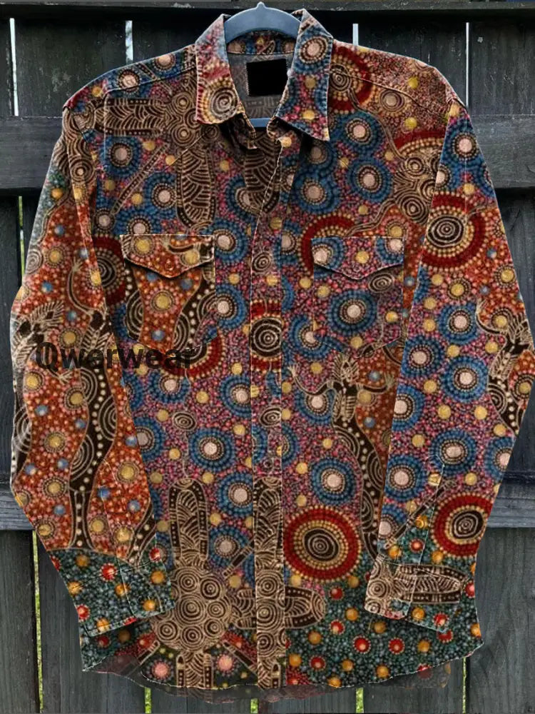 Retro Abstract Gradient Art Print Casual Long Sleeve Shirt A / S Mens shirts