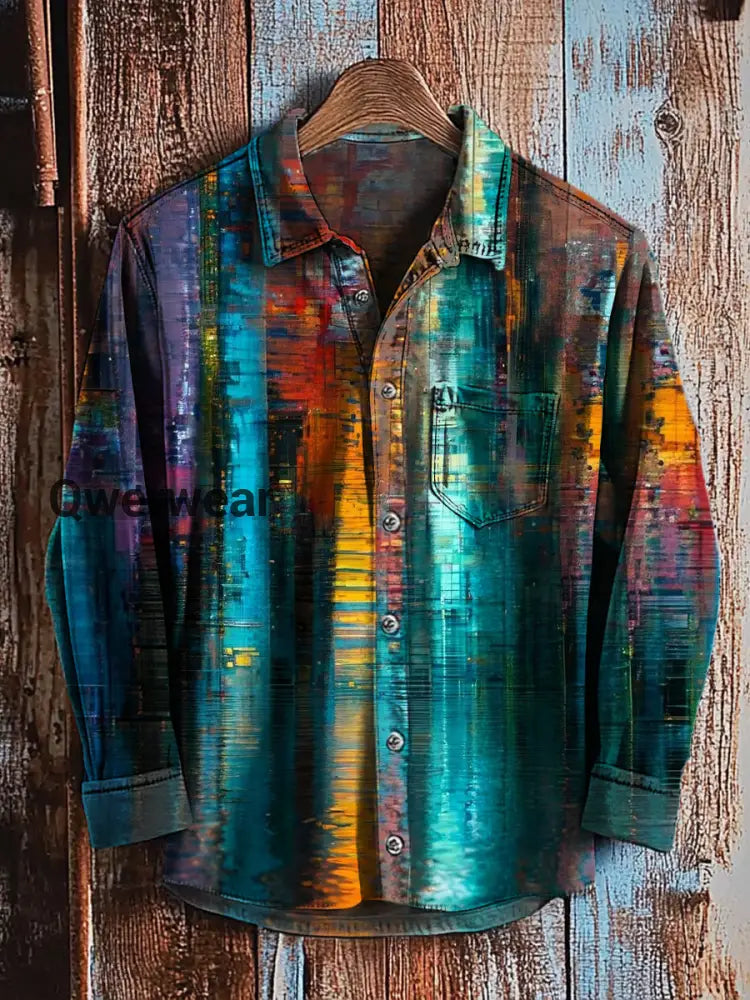 Retro Abstract Gradient Art Print Casual Long Sleeve Shirt A / S Mens shirts