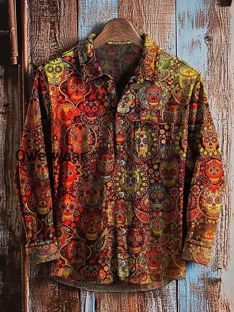 Retro Abstract Gradient Art Print Casual Long Sleeve Shirt A / S Mens shirts