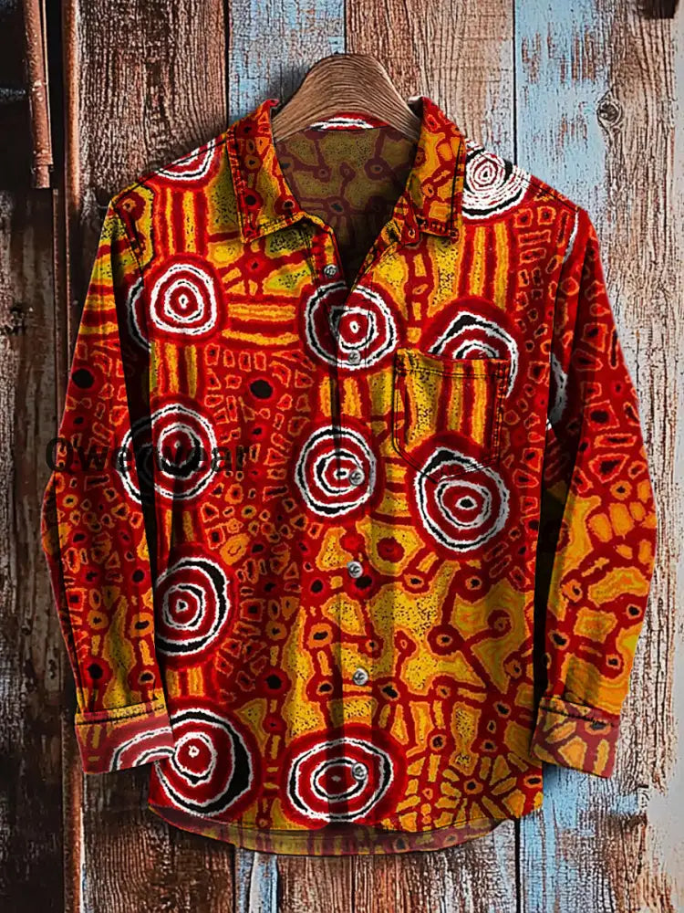 Retro Abstract Gradient Art Print Casual Long Sleeve Shirt A / S Mens shirts