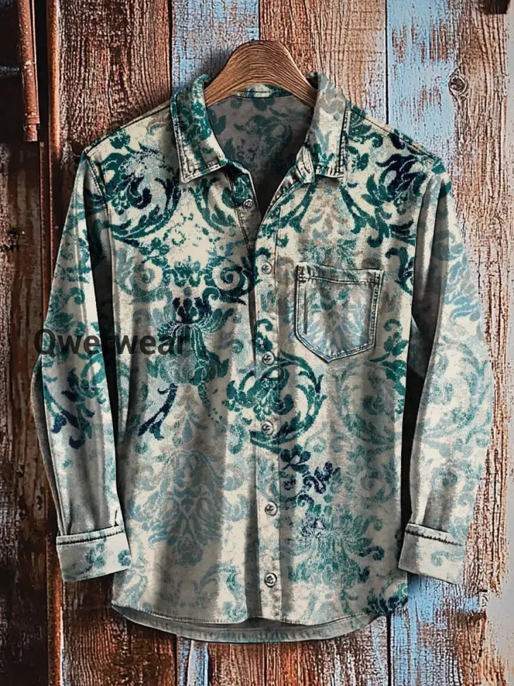 Retro Abstract Gradient Art Print Casual Long Sleeve Shirt A / S Mens shirts