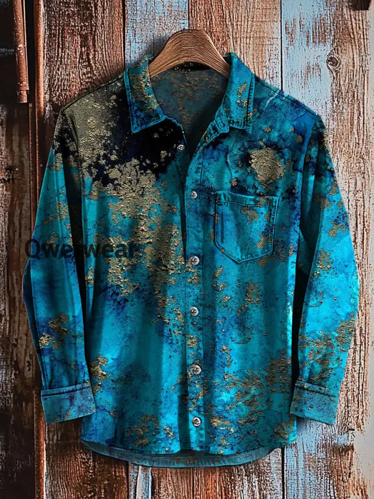 Retro Abstract Gradient Art Print Casual Long Sleeve Shirt A / S Mens shirts