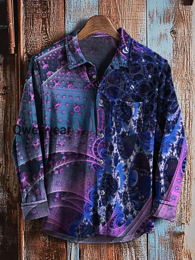 Retro Abstract Gradient Art Print Casual Long Sleeve Shirt A / S Mens shirts